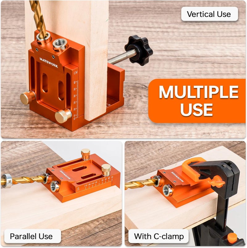 Matework Pocket Hole Jig Kit, Adjustable Pocket Hole Jig System with Stop Collars, Pocket Holes Tool 30PCS with Screws, Wood Plug, Allen Wrench for Woodworking - Image 4
